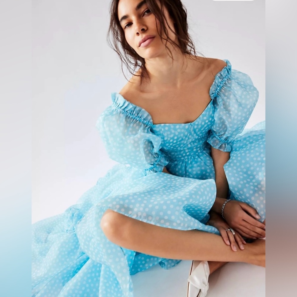 Free People x SELKIE Limited Edition The Ritz Blue Polka Dot Gown NWT🔖